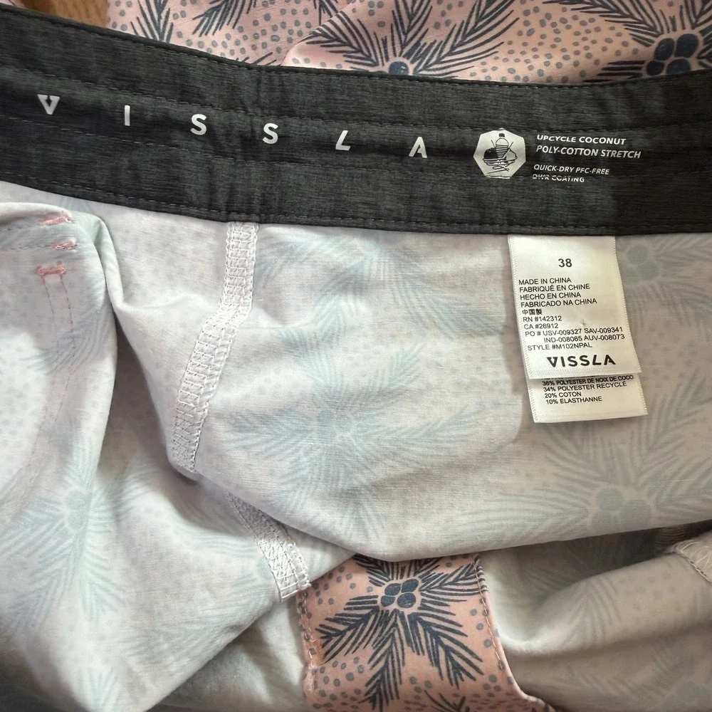 Vissla‎ Mens Floral Tropical Board Shorts Size 38 Swim Trunks Quick Dry Stretch